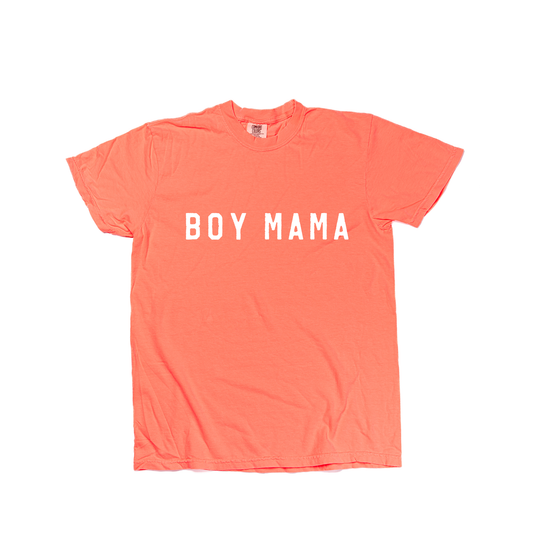 Boy Mama (Across Front, White) - Tee (Neon Coral)