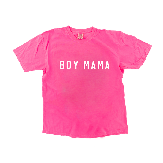 Boy Mama (Across Front, White) - Tee (Neon Pink)