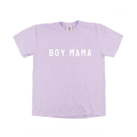 Boy Mama (Across Front, White) - Tee (Pale Purple)
