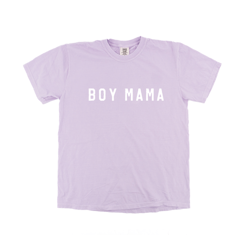 Boy Mama (Across Front, White) - Tee (Pale Purple)