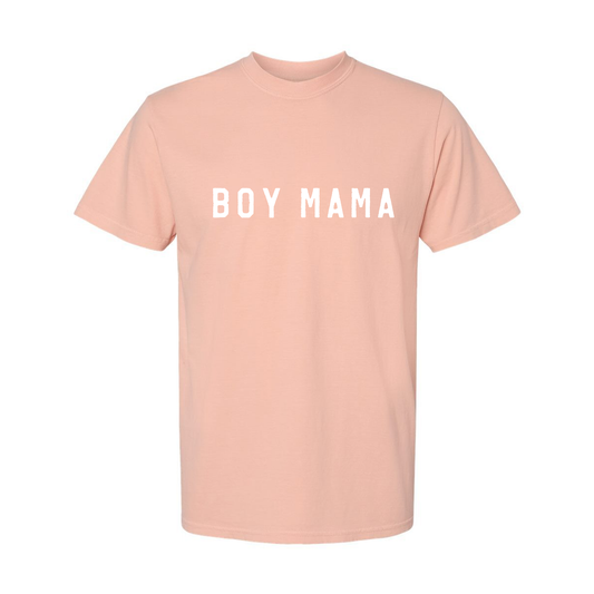 Boy Mama (Across Front, White) - Tee (Vintage Peachy)