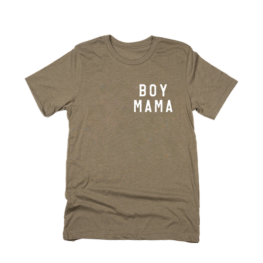 Boy Mama (Pocket, White) - Tee (Olive)