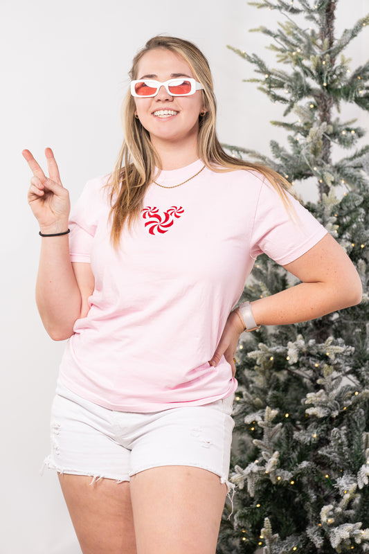 Peppermint Mouse - Embroidered Tee (Pale Pink)
