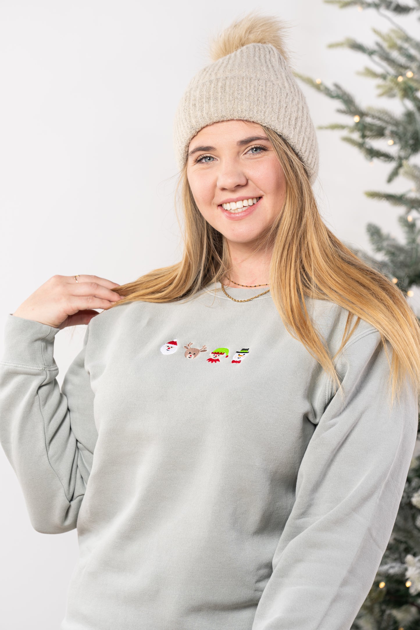Christmas Crew - Embroidered Sweatshirt (Sea Salt)