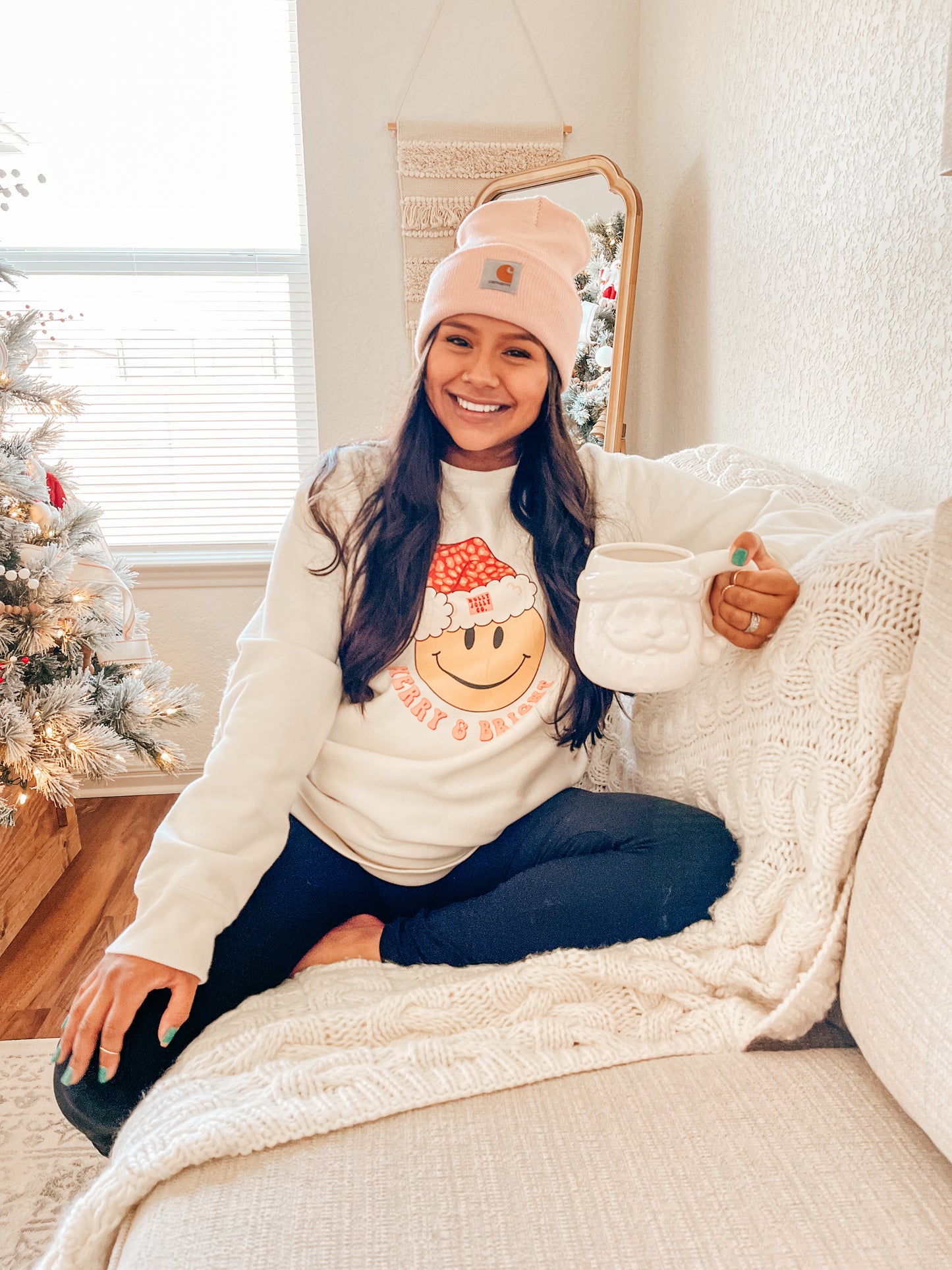 Merry & Bright Smiley Face - Heavyweight Sweatshirt (Natural)