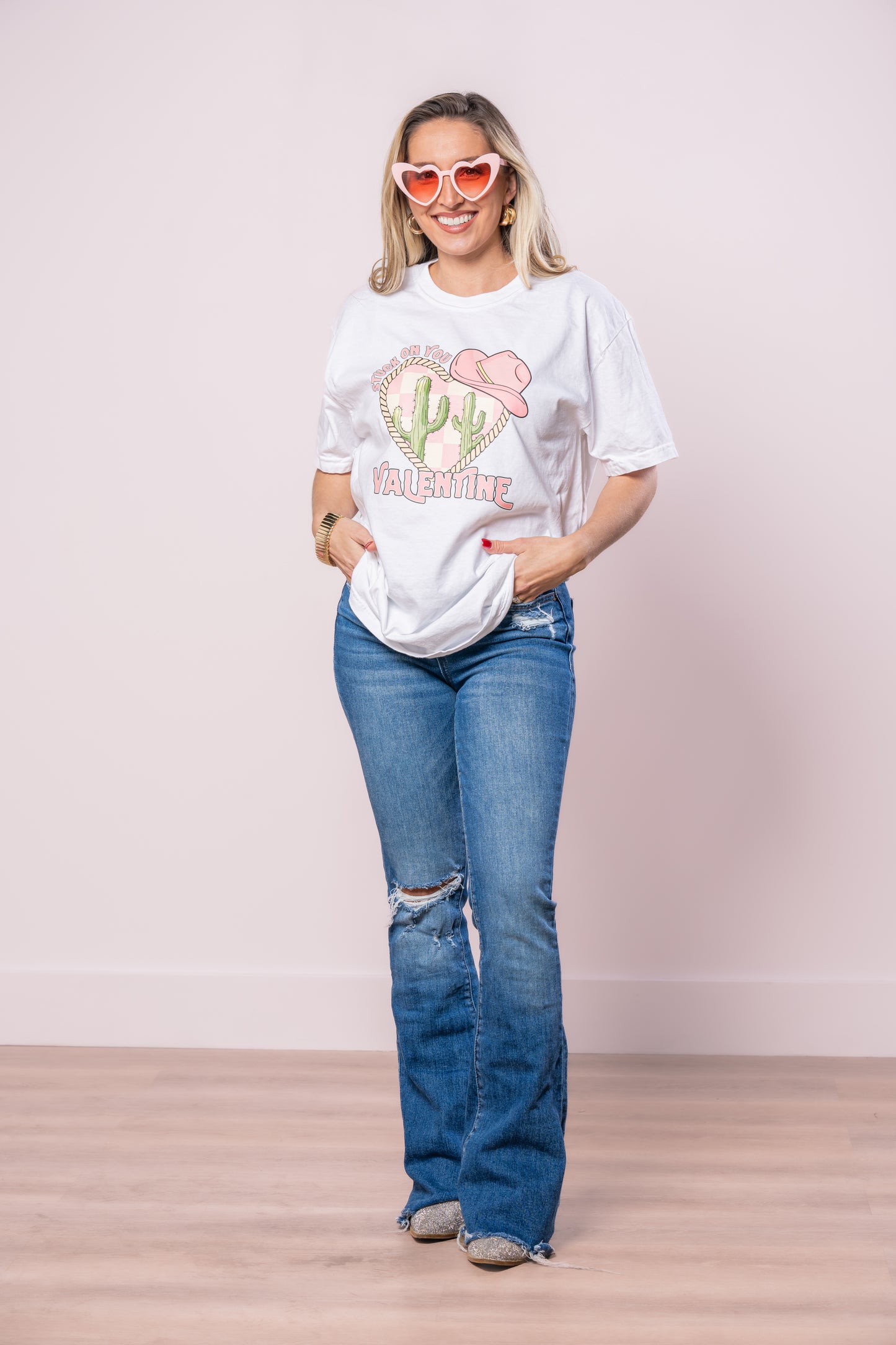 Stuck On You Valentine (Pink) - Tee (Vintage White, Short Sleeve)