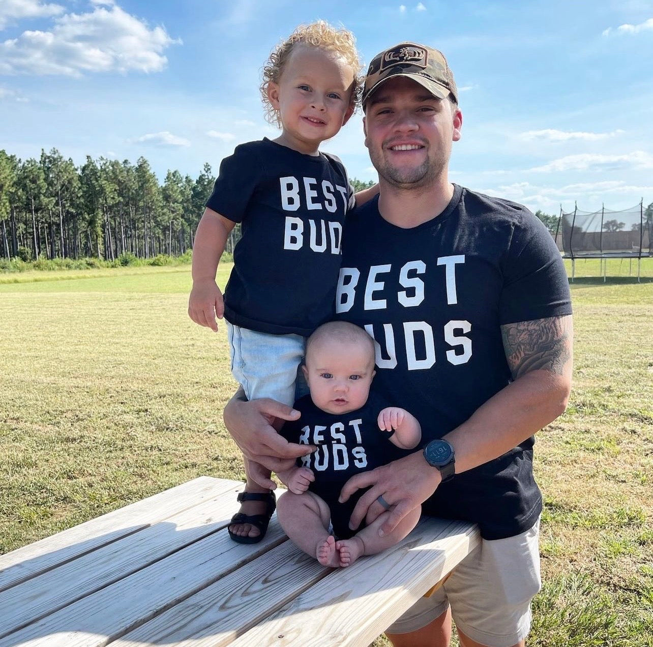 Best Buds (Across Front, White) - Tee (Charcoal Black)