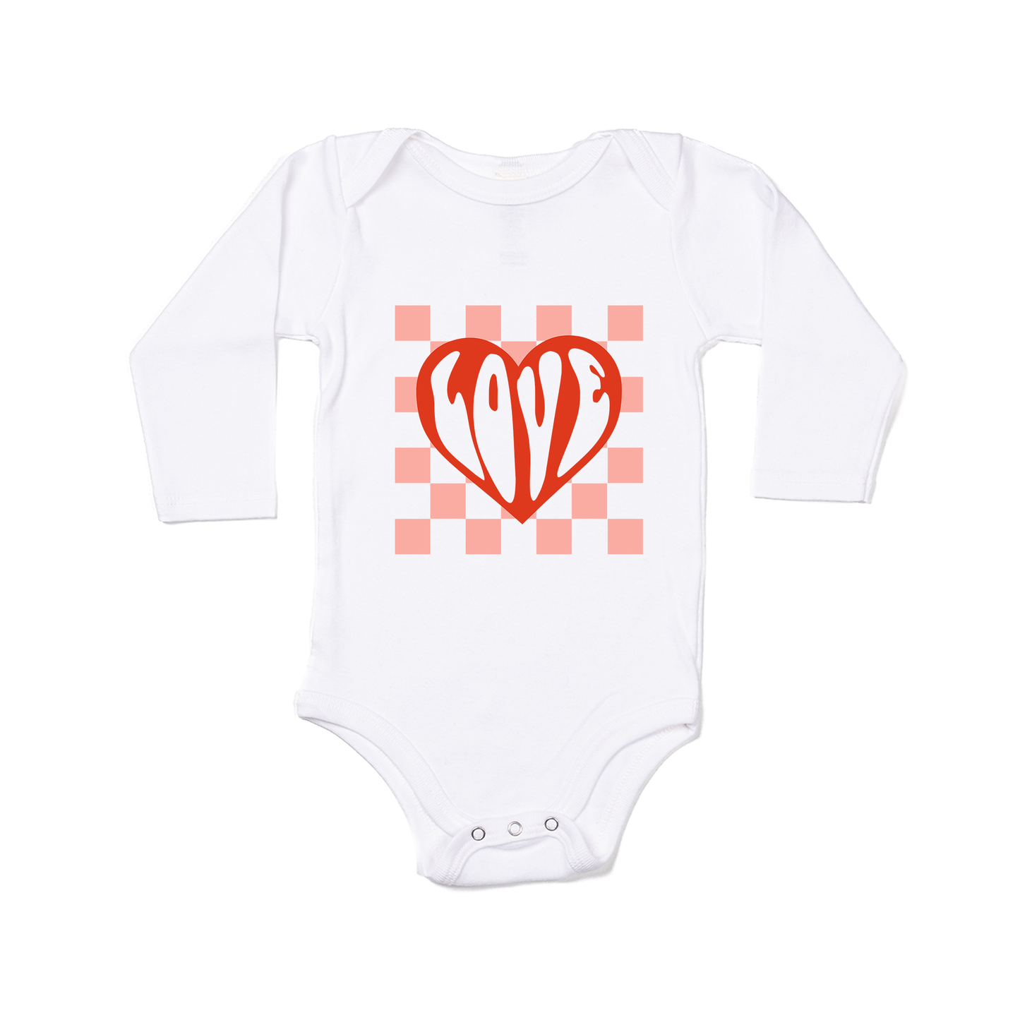 Groovy Love Checkered - Bodysuit (White, Long Sleeve)