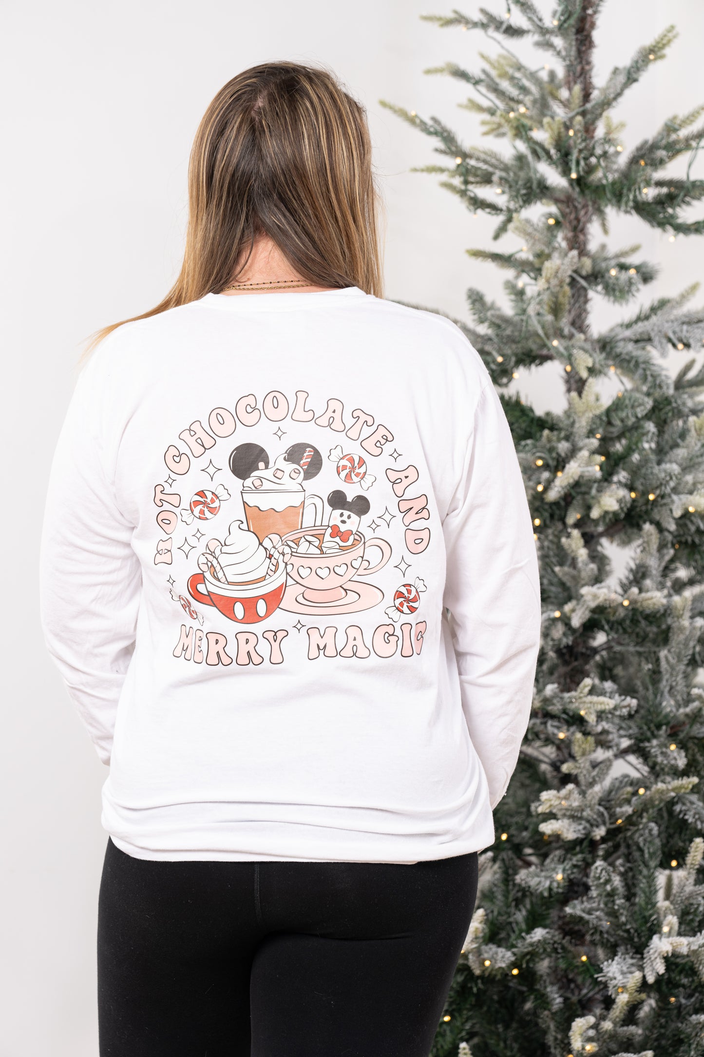 Hot Chocolate and Merry Magic (Pocket & Back) - Tee (Vintage White, Long Sleeve)