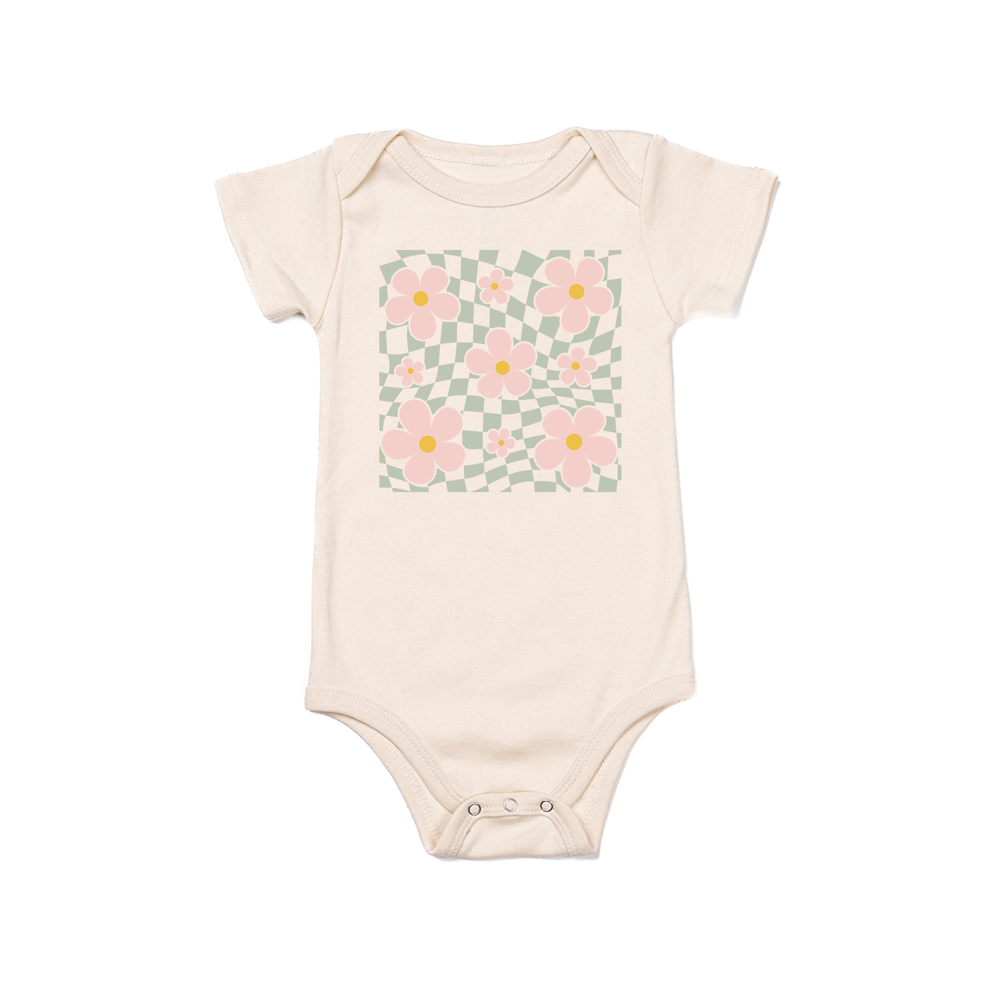 Checkered Daisy - Bodysuit (Natural, Short Sleeve)