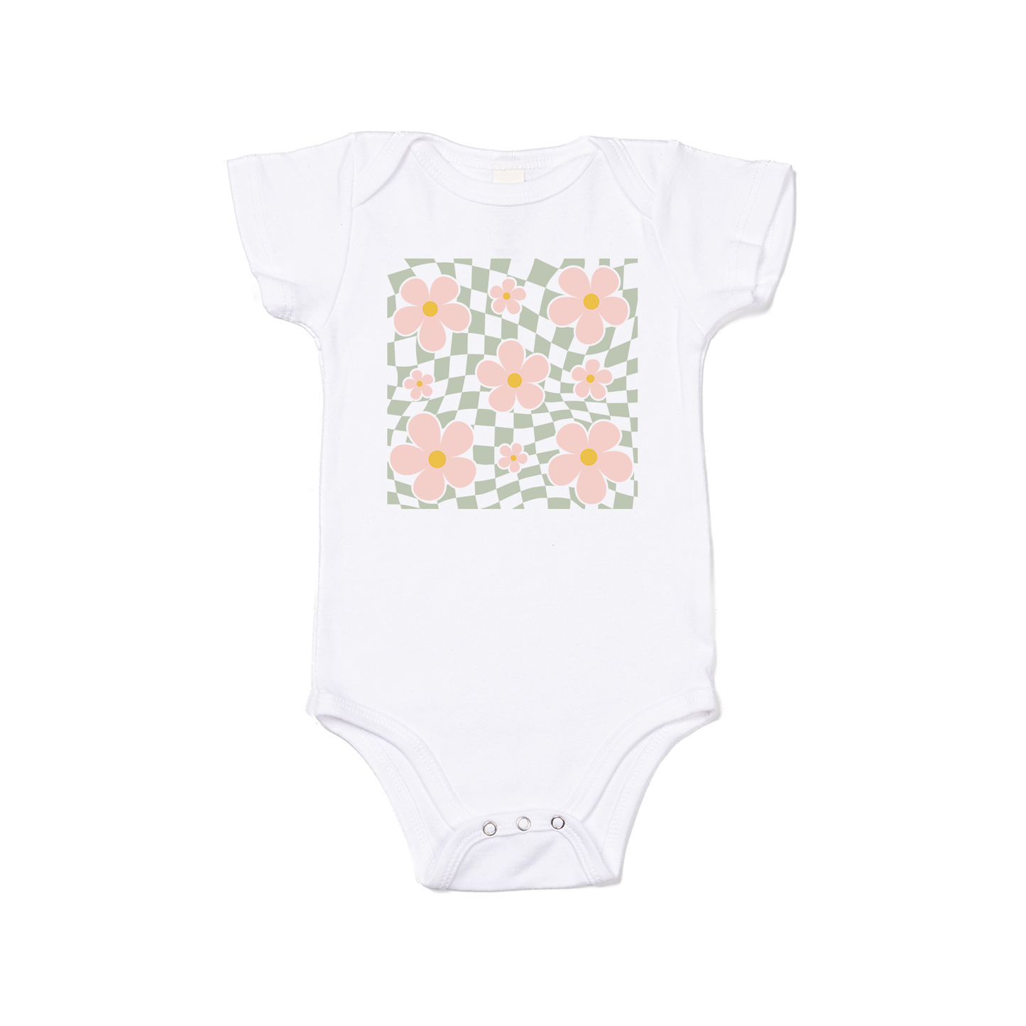 Checkered Daisy - Bodysuit (White, Short Sleeve)