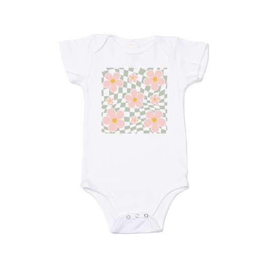 Checkered Daisy - Bodysuit (White, Short Sleeve)