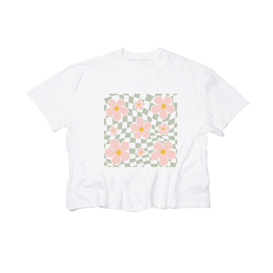 Checkered Daisy - Cropped Tee (White)