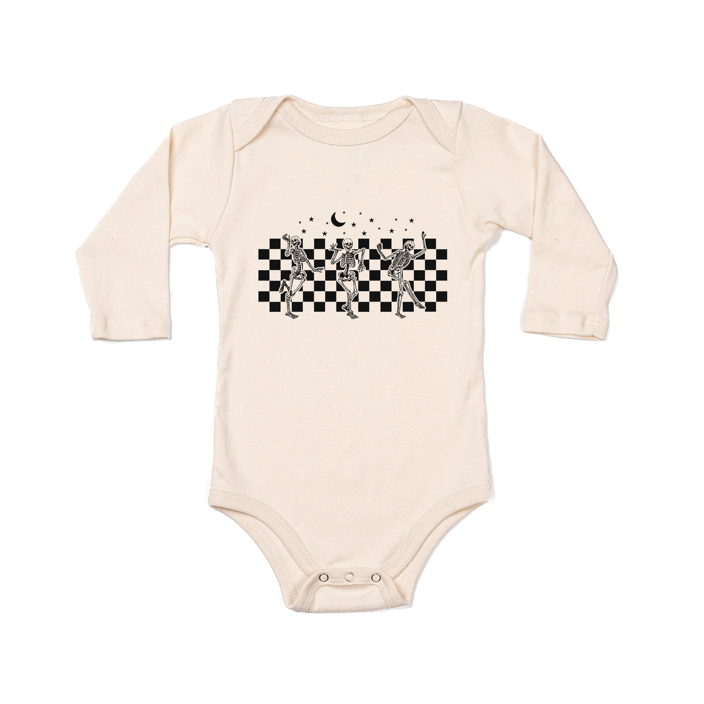 Checkered Dancing Skeletons - Bodysuit (Natural, Long Sleeve)