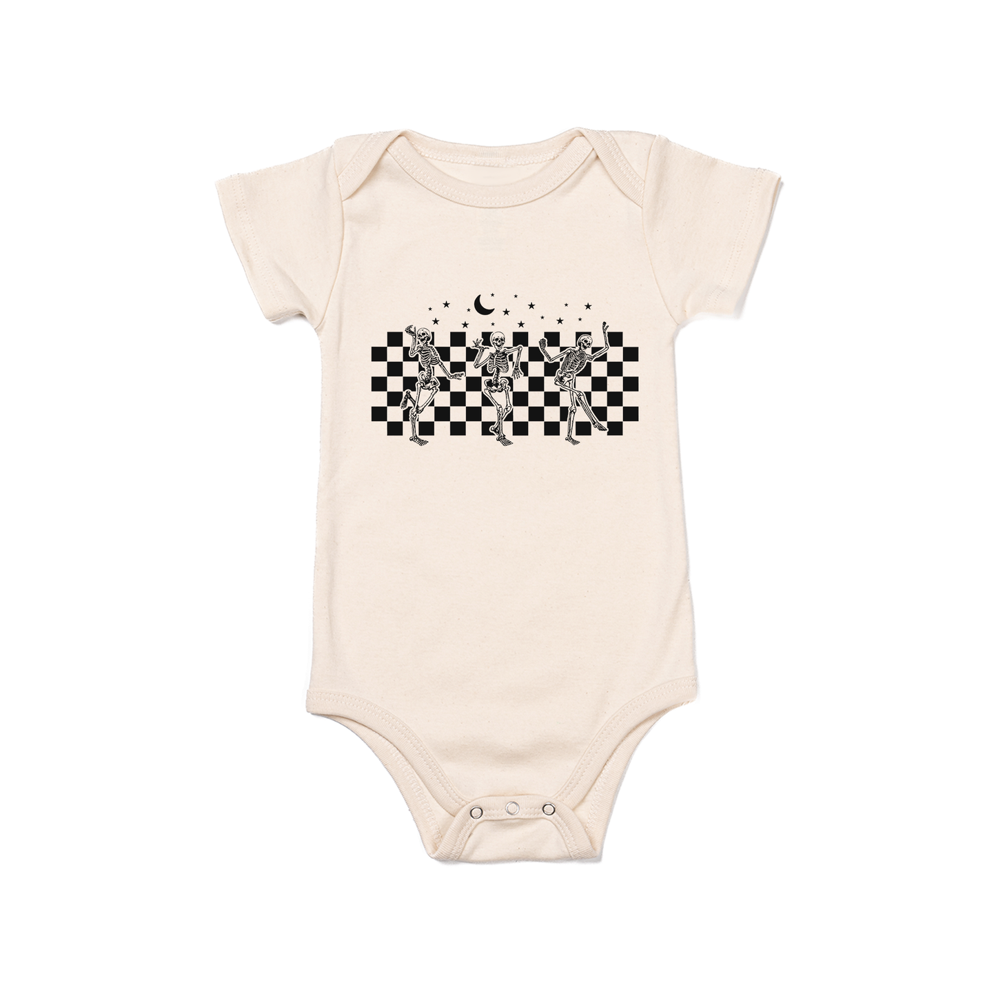 Checkered Dancing Skeletons - Bodysuit (Natural, Short Sleeve)