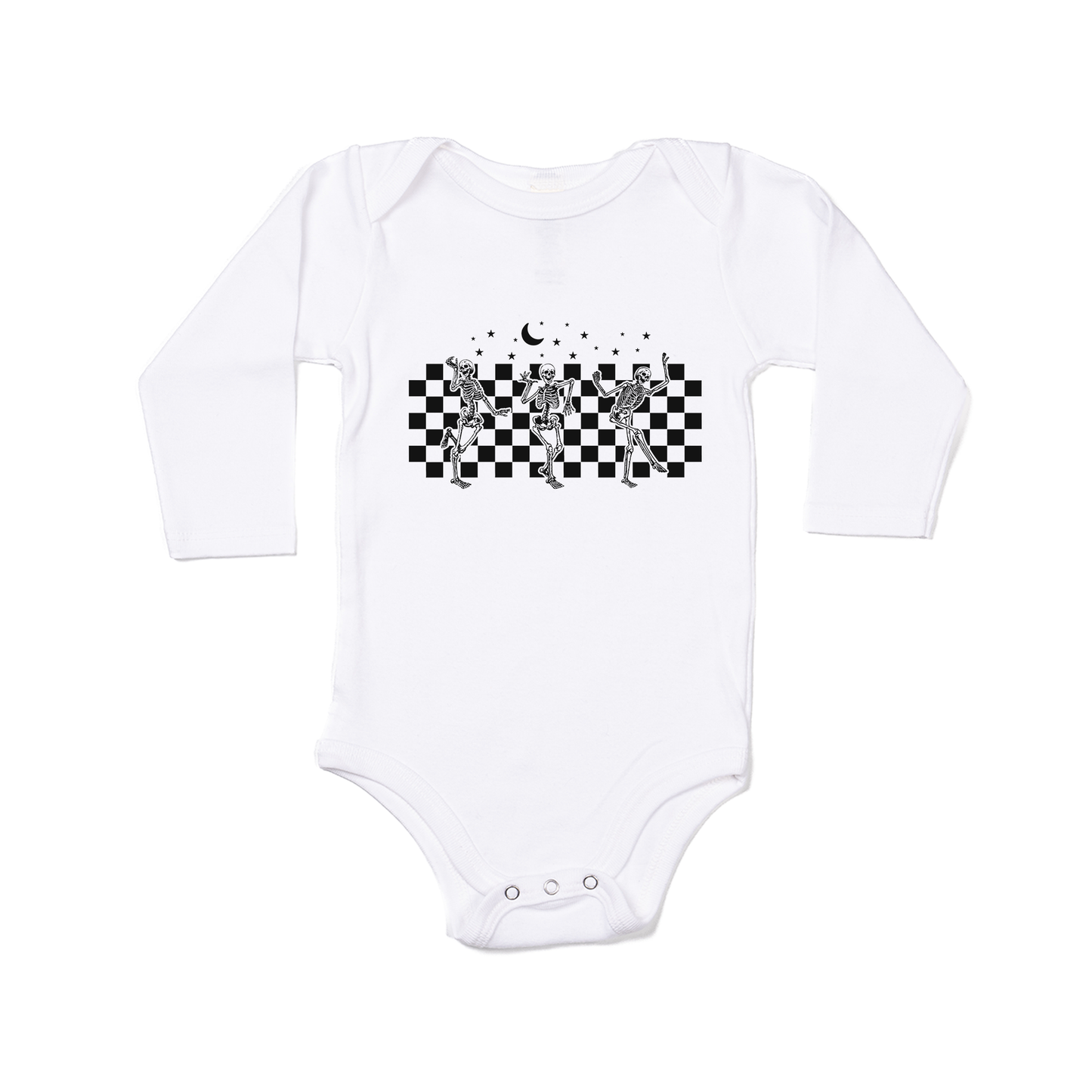 Checkered Dancing Skeletons - Bodysuit (White, Long Sleeve)