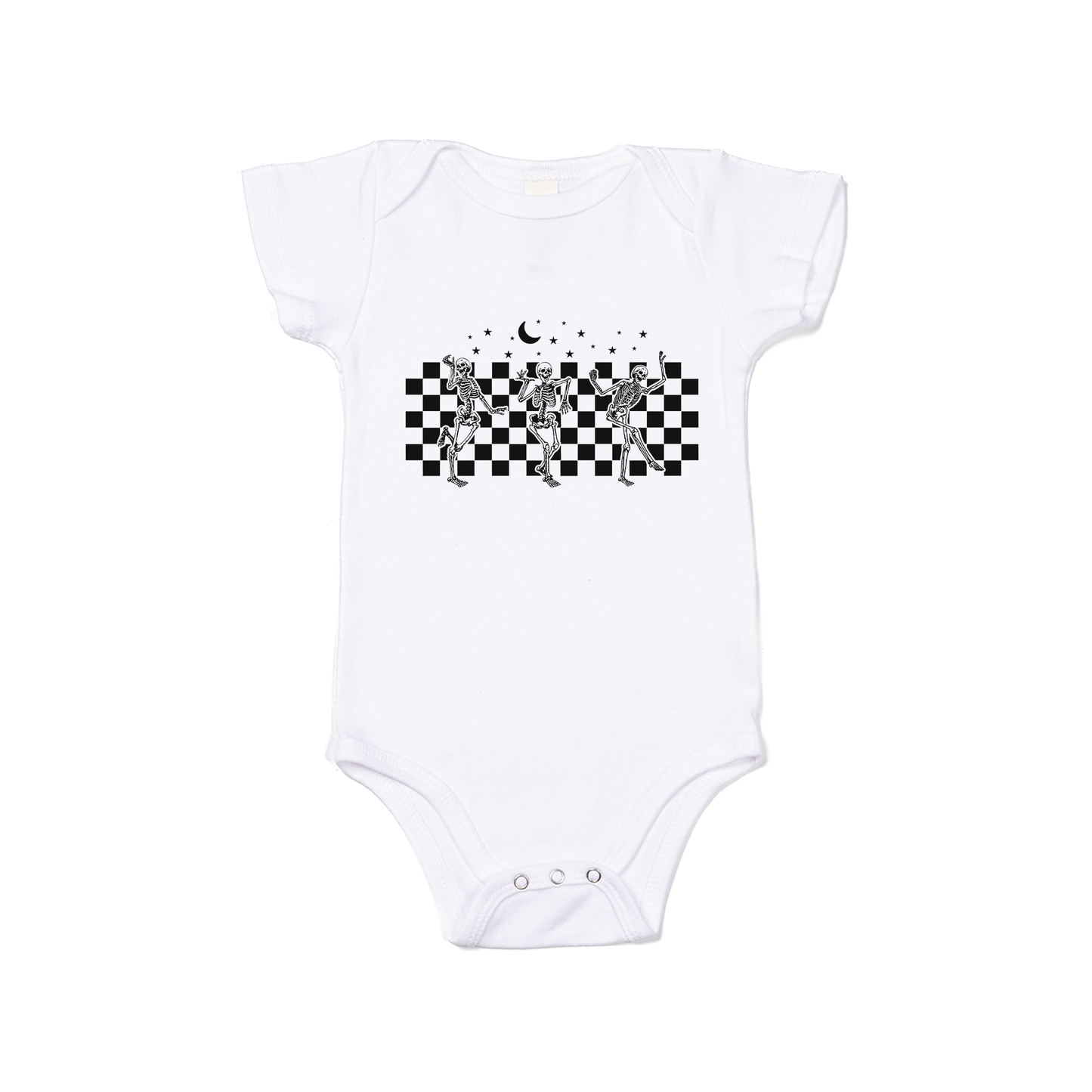 Checkered Dancing Skeletons - Bodysuit (White, Short Sleeve)