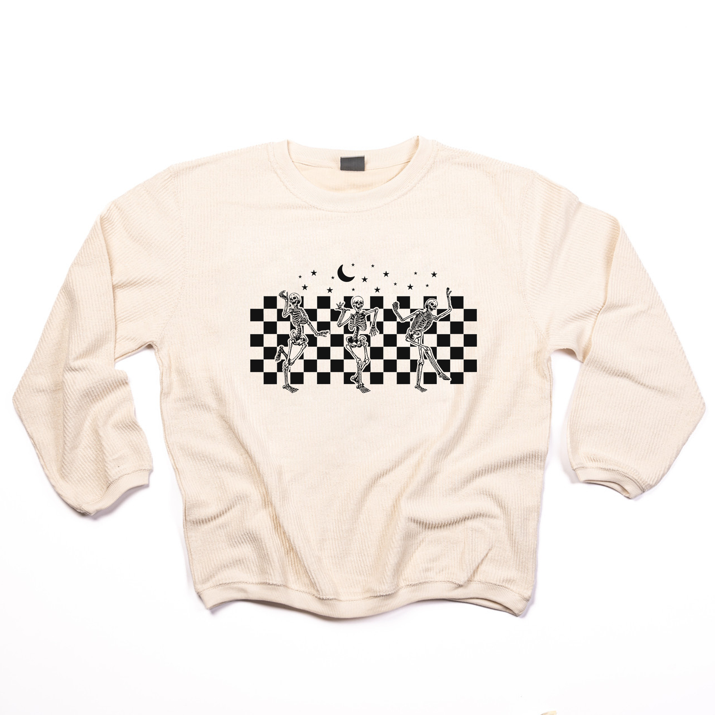 Checkered Dancing Skeletons - Corded Sweatshirt (Ivory)