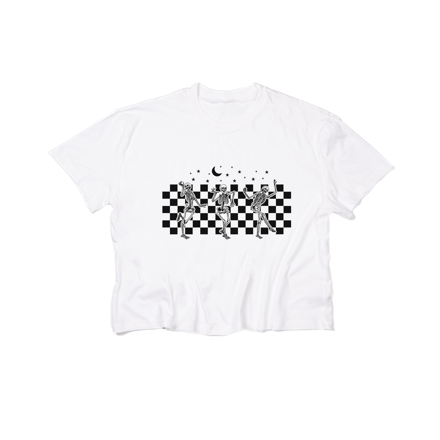 Checkered Dancing Skeletons - Cropped Tee (White)