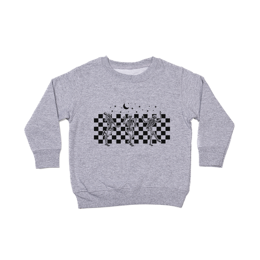 Checkered Dancing Skeletons - Kids Sweatshirt (Heather Gray)