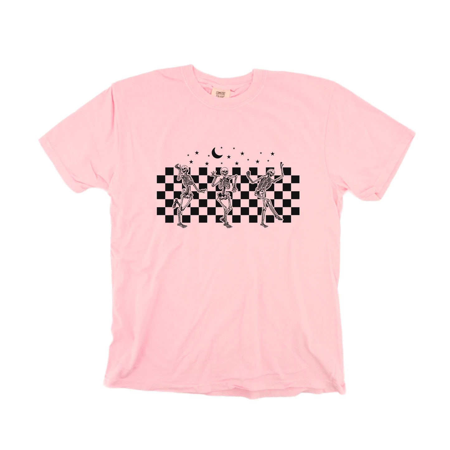 Checkered Dancing Skeletons - Tee (Pale Pink)