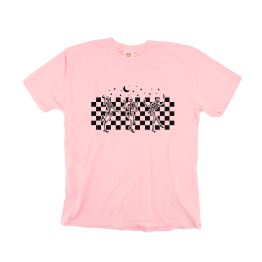 Checkered Dancing Skeletons - Tee (Pale Pink)