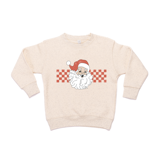 Checkered Santa Claus (Red) - Kids Sweatshirt (Heather Natural)