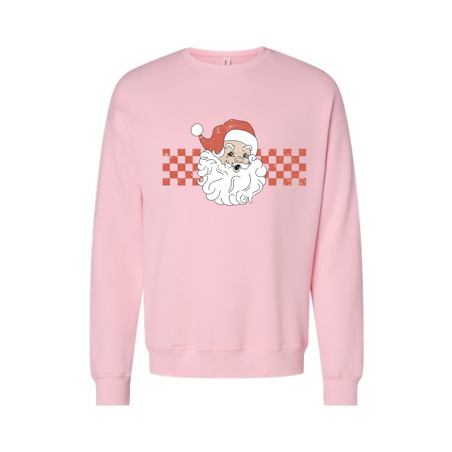 Checkered Santa Claus (Red) - Sweatshirt (Light Pink)