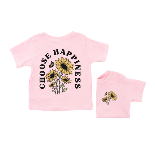 Choose Happiness (Pocket & Back) - Kids Tee (Pink)