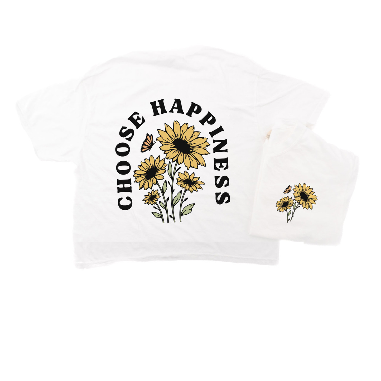 Choose Happiness (Pocket & Back) - Cropped Tee (White)