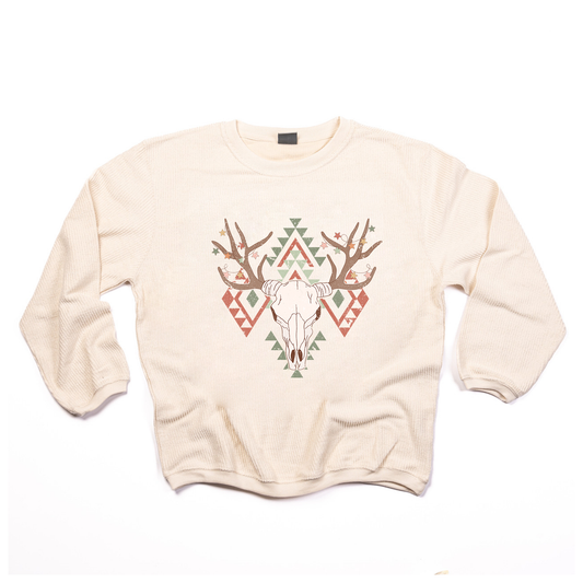 Christmas Western Skull - Corded Sweatshirt (Ivory)