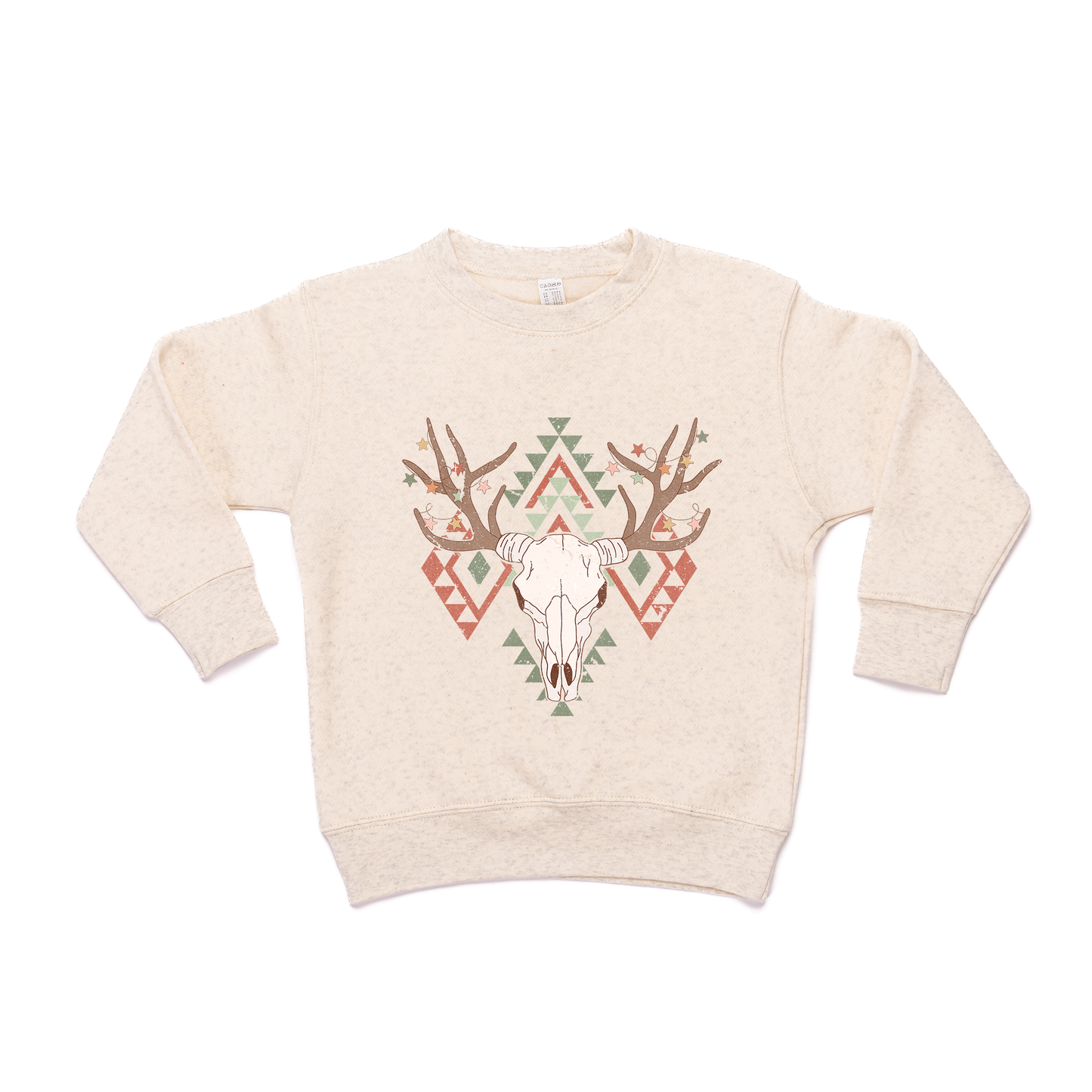 Christmas Western Skull - Kids Sweatshirt (Heather Natural)