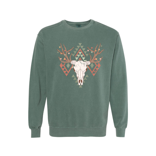 Christmas Western Skull - Sweatshirt (Blue Spruce)