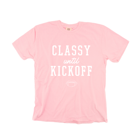 Classy Until Kickoff (White) - Tee (Pale Pink)