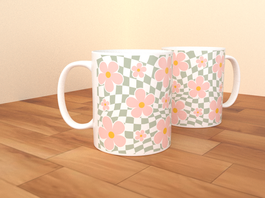 Checkered Daisy - Coffee Mug (All White)