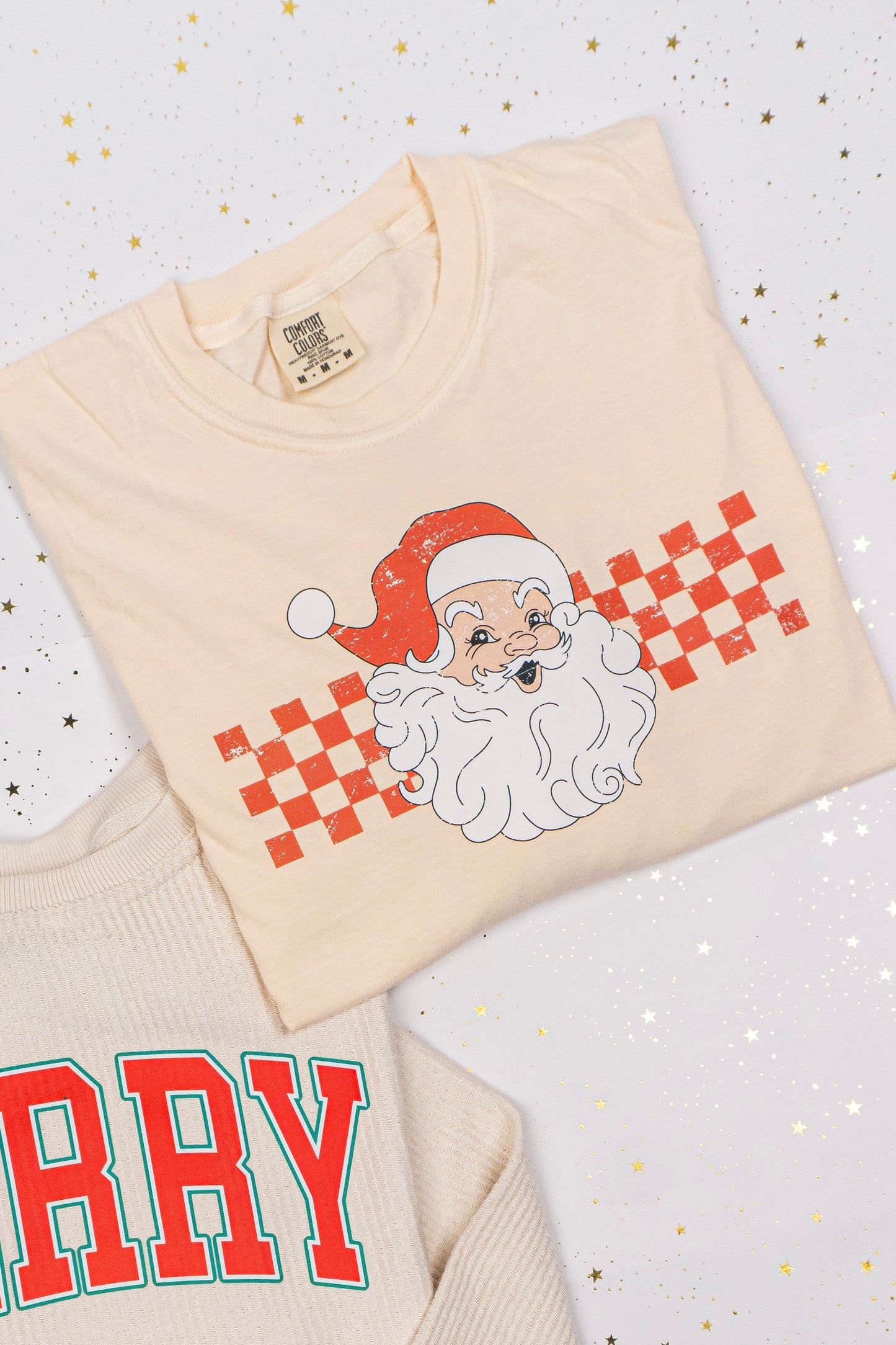 Checkered Santa Claus (Red) - Tee (Vintage Natural, Short Sleeve)