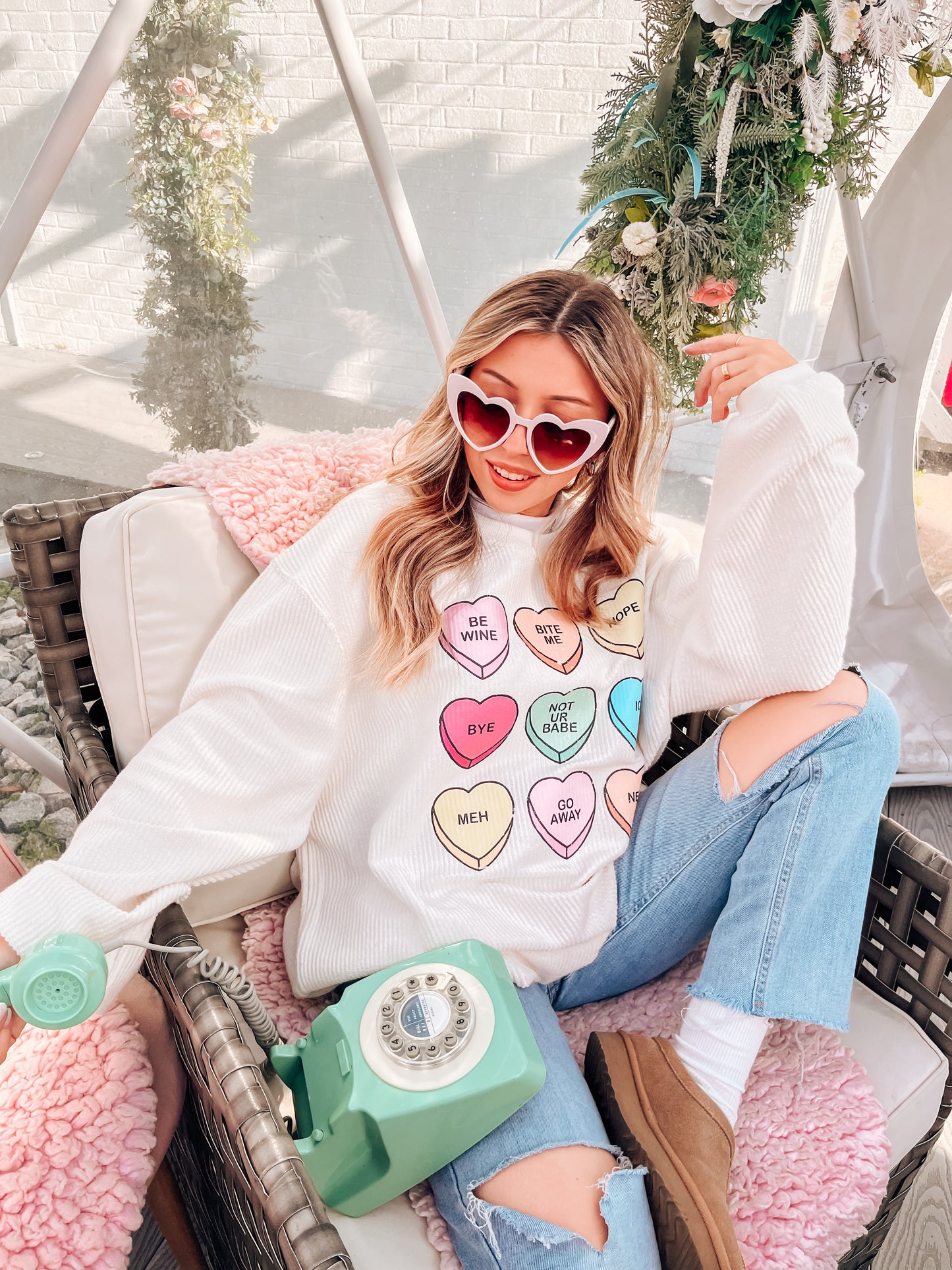 Anti Valentine Conversation Hearts - Corded Sweatshirt (Ivory)