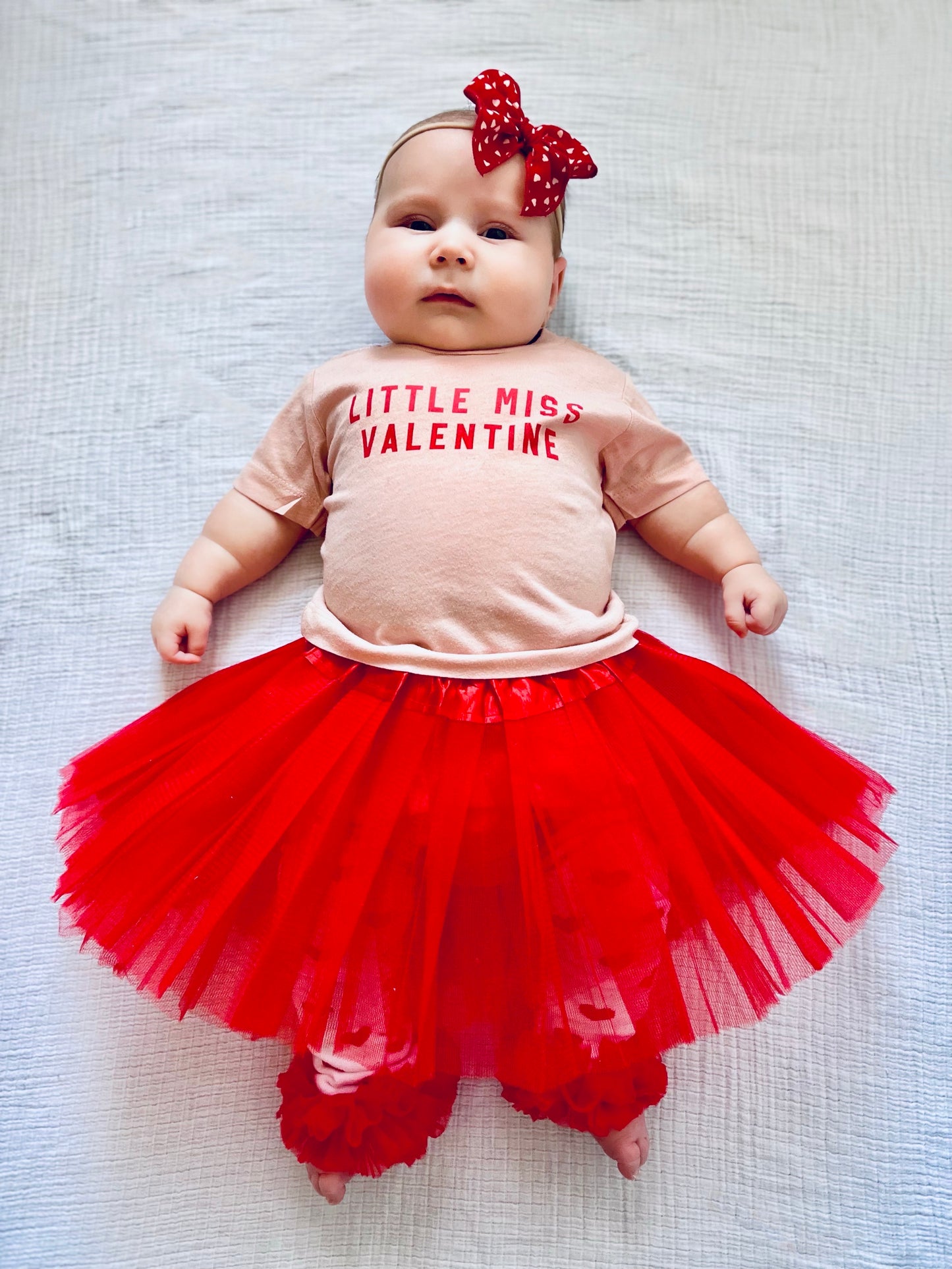 Little Miss Valentine (Red) - Kids Tee (Peach)