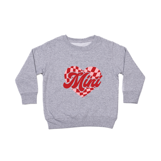 Mini Checkered Heart (Pink/Red) - Kids Sweatshirt (Heather Gray)