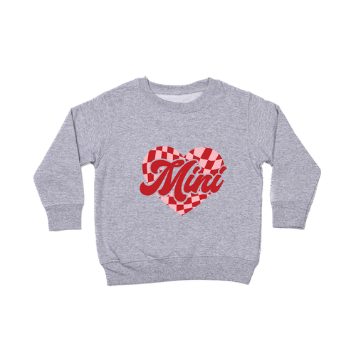 Mini Checkered Heart (Pink/Red) - Kids Sweatshirt (Heather Gray)