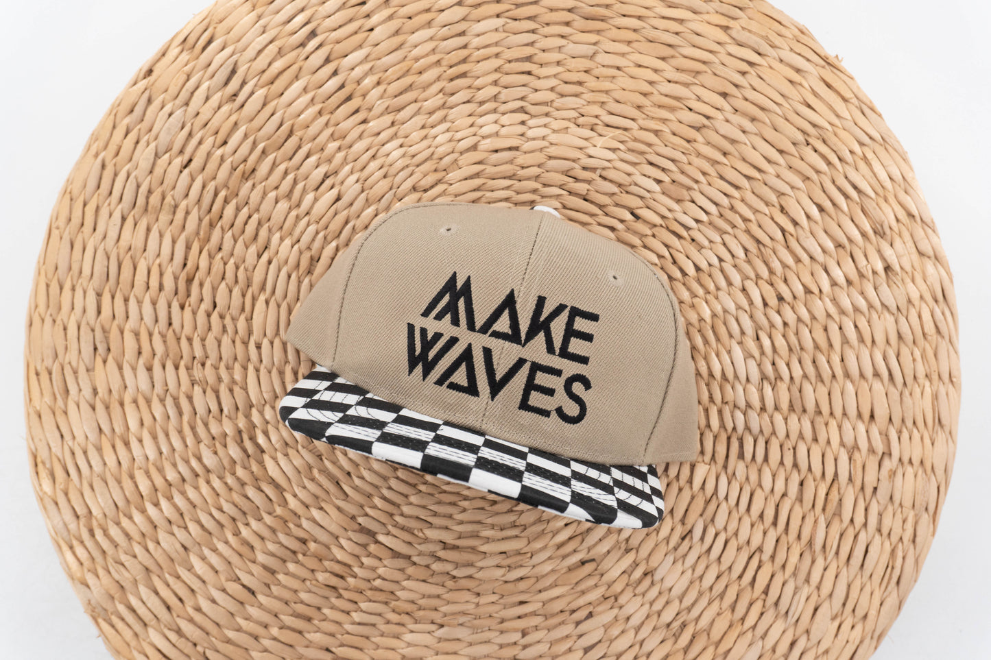 Make Waves (Black) - Kids Trucker Hat (Khaki/Checkered)