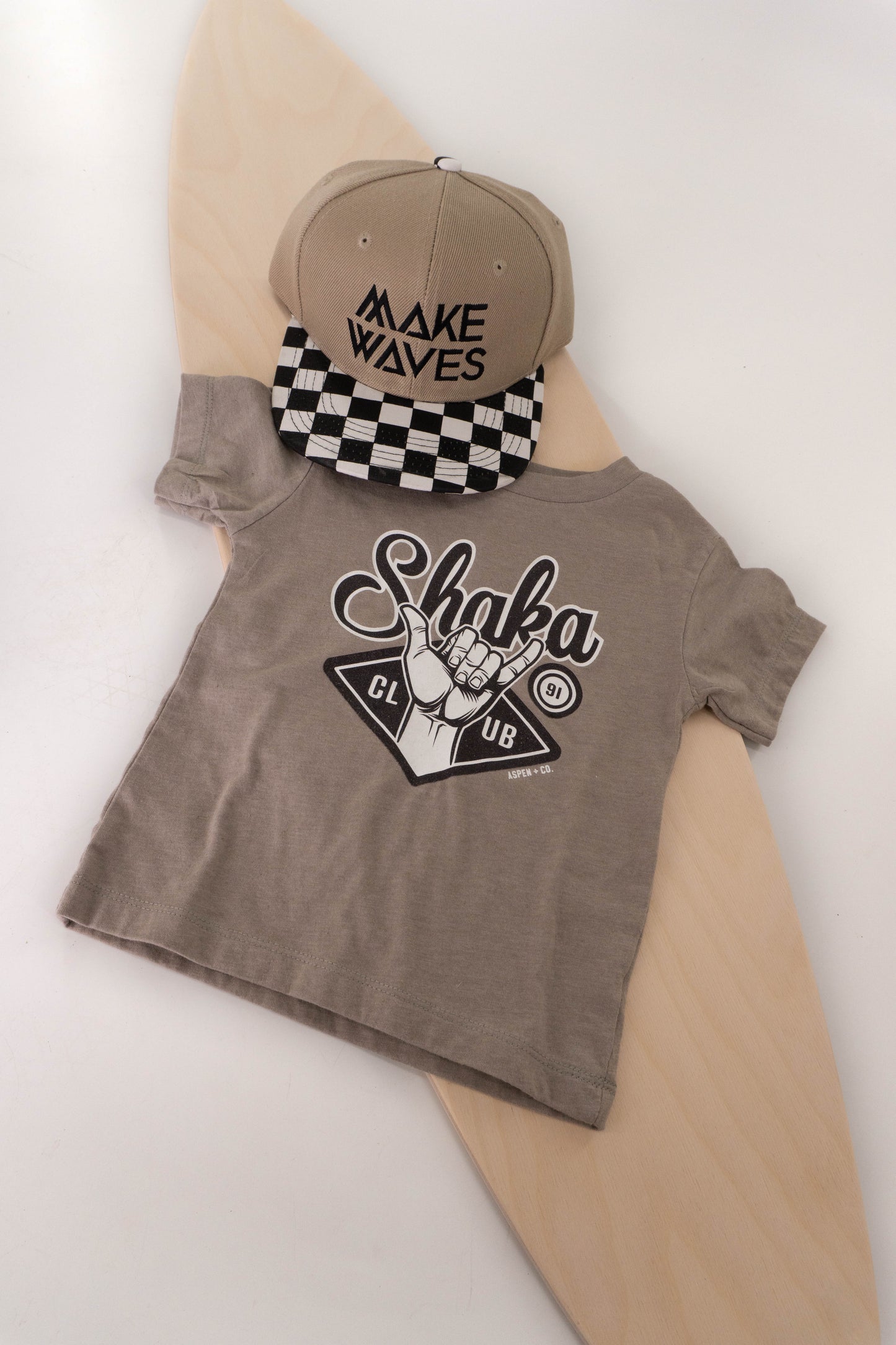 Make Waves (Black) - Kids Trucker Hat (Khaki/Checkered)