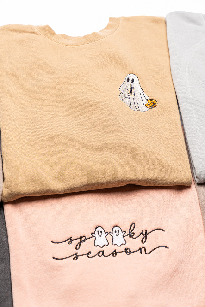 Iced Coffee Ghoul (Pocket) - Embroidered Sweatshirt (Tan)