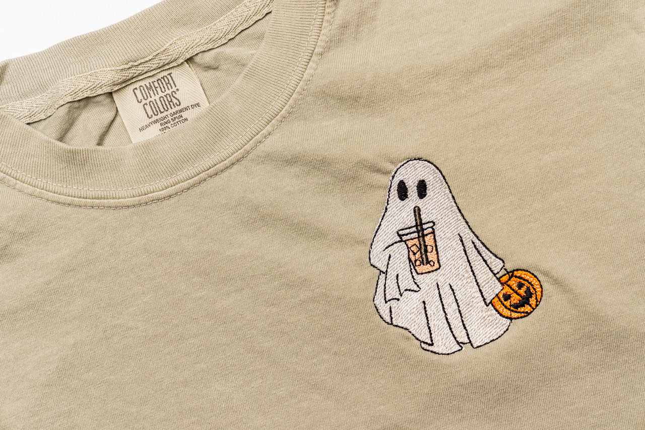 Iced Coffee Ghoul (Pocket) - Embroidered Tee (Sandstone)