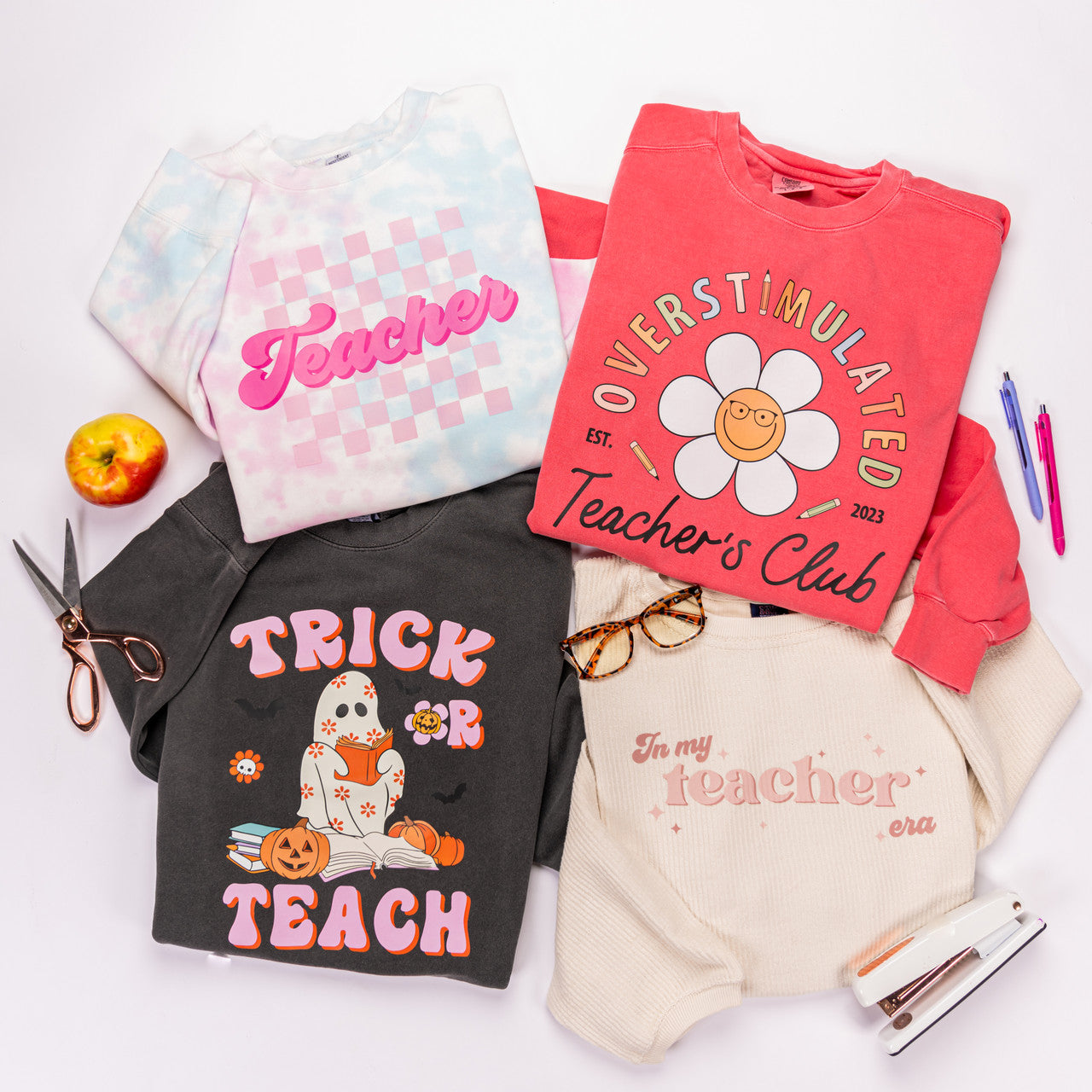 Teacher Checkered (Pink) - Sweatshirt (Cotton Candy Tie Dye)