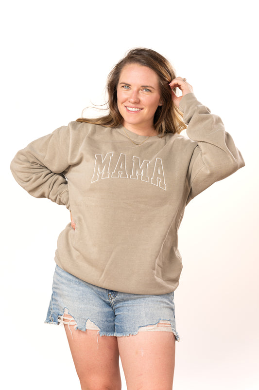 Mama Varsity (Creme) - Embroidered Sweatshirt (Cement)