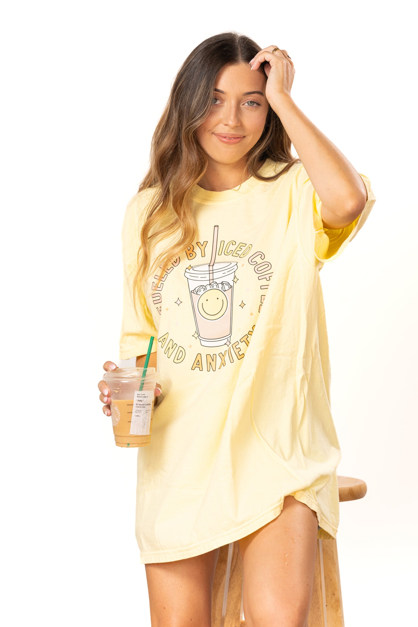 Fueled By Iced Coffee and Anxiety - Tee (Pale Yellow)