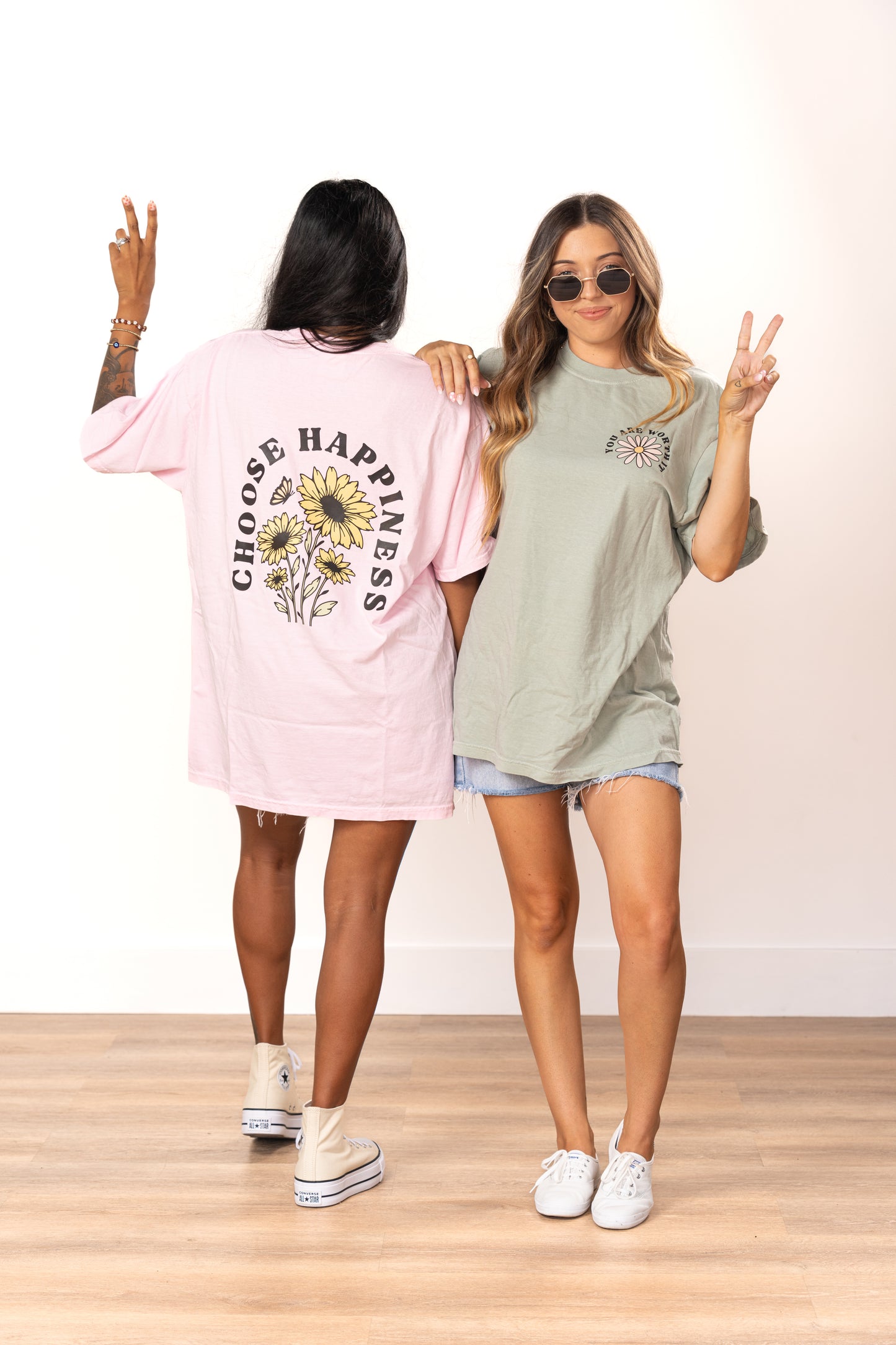 Choose Happiness (Pocket & Back) - Tee (Pale Pink)