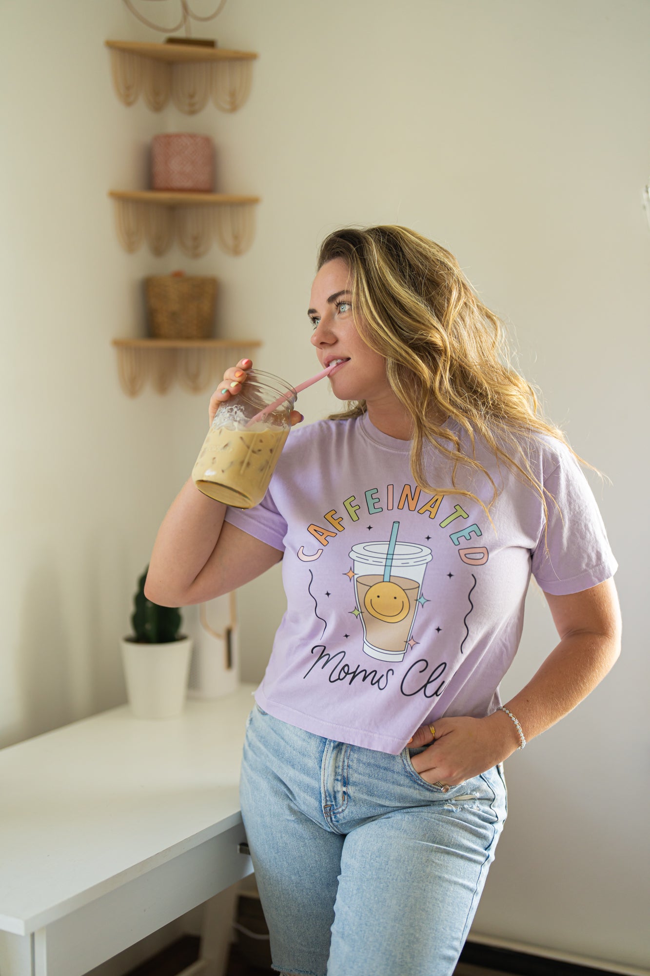 Caffeinated Moms Club - Cropped Tee (Pale Purple)