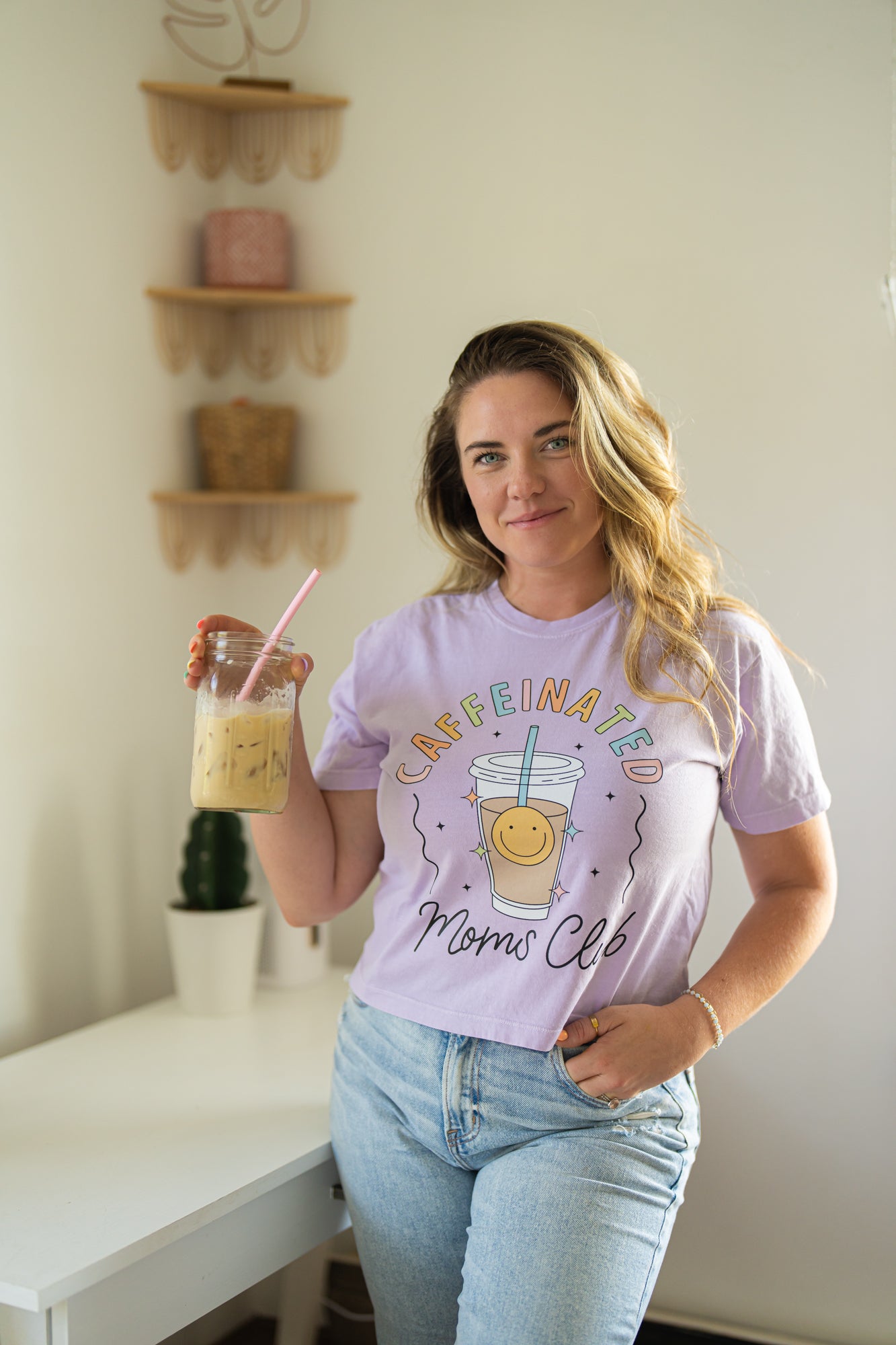 Caffeinated Moms Club - Cropped Tee (Pale Purple)